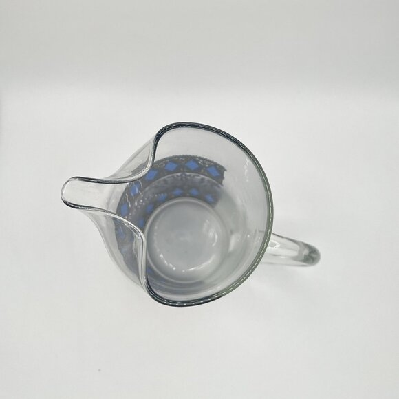 Vintage MCM West Virginia Glass Rainer 22K Gold & Blue Martini Pitcher Rare - Picture 6 of 8
